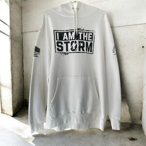 Relentless Rebel  "I AM THE STORM" Graphic Patriotic Hoodie White USA Made XL